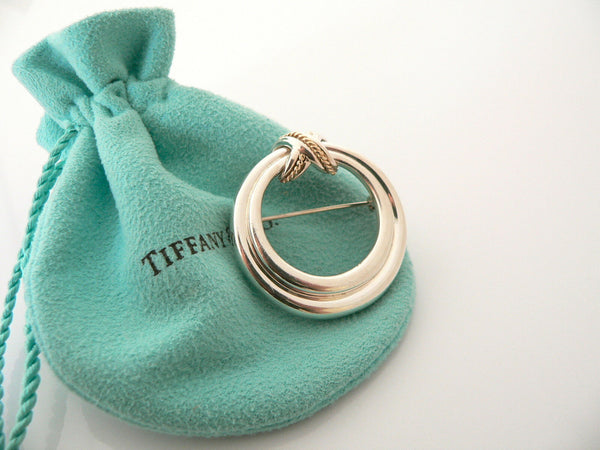 Tiffany & Co Silver 18K Gold Signature X  Rope Brooch Pin Rare Gift Pouch Love