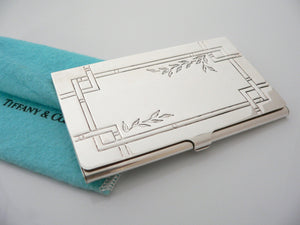 Tiffany & Co Business Card Case Silver Nature Bamboo Leaves Office Gift Pouch