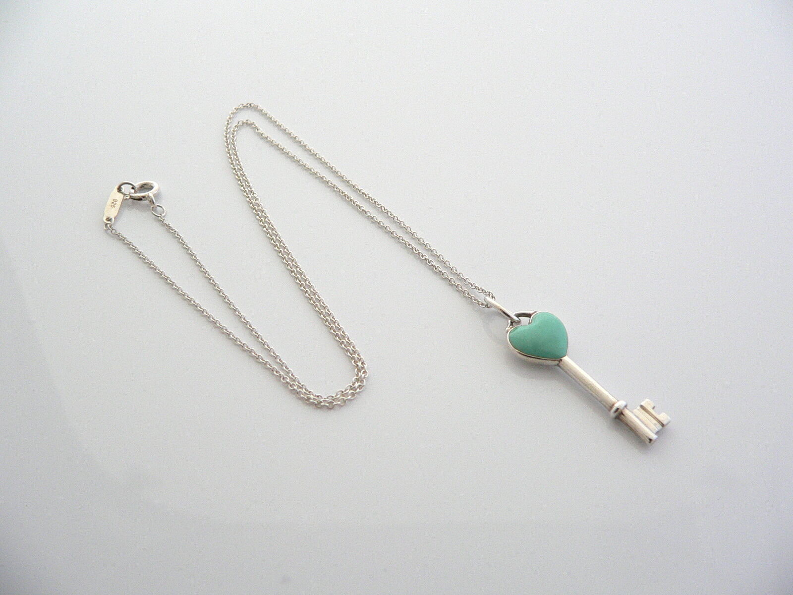 Tiffany & Co Turquoise Blue Enamel Heart Key Necklace Pendant Charm Gift Love