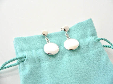 Tiffany & Co Silver Disc Circle Dangling Dangle Earrings Pouch Gift Rare