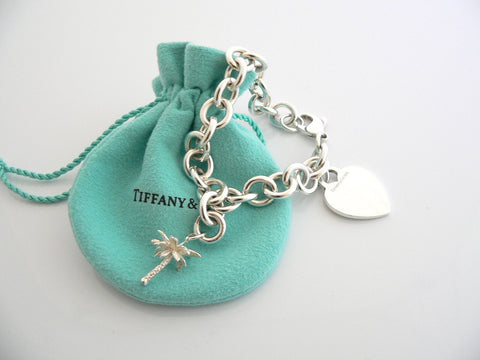 Tiffany & Co Silver Heart Palm Tree Bracelet Bangle Charm Gift Pouch Love 2 in 1