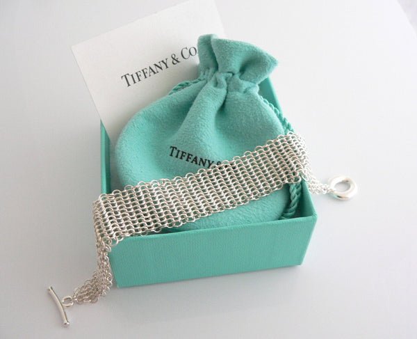 Tiffany & Co Silver Peretti Sevillana Circle Mesh Bracelet Bangle Gift Pouch