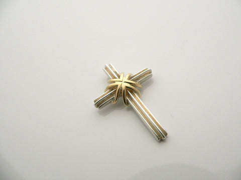 Tiffany & Co Silver 18K Gold Cross Pendant Charm 4 Necklace Gift Love Statement