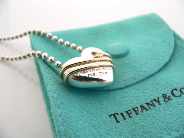 Tiffany & Co Silver 18K Gold Heart Arrow Necklace Pendant Bead 18 Inch Gift Love