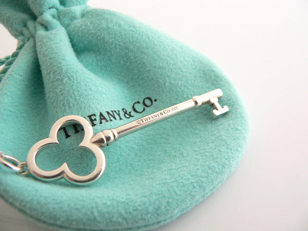 Tiffany Co Silver Trefoil Key Necklace Pendant 19 inch Chain Gift Love Pouch
