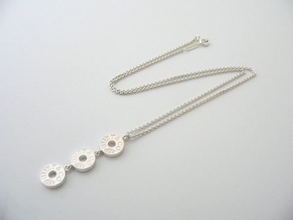 Tiffany Co Silver 1837 Triple Drop Circle Dangle Dangling Pendant Necklace Gift