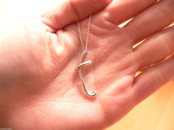 Tiffany & Co Silver Peretti Alphabet T Necklace Pendant Charm Chain Gift