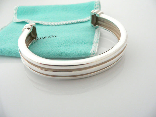 Tiffany & Co Silver Atlas Cuff Groove Stripe Bracelet Bangle Gift Pouch Love Art