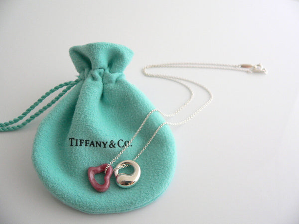 Tiffany & Co Peretti Pink Rhodonite Heart Silver Eternal Circle Necklace Gift