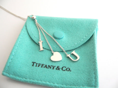 Tiffany & Co Silver I LOVE YOU Dangling Dangle Necklace Pendant Chain Gift Pouch