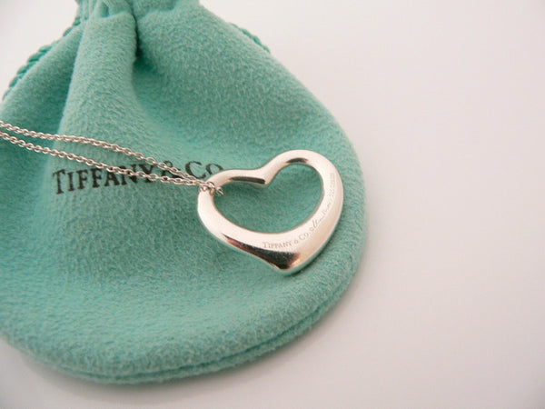 Tiffany & Co  Peretti Diamond Open Heart Necklace Pendant Charm Gift Love Pouch