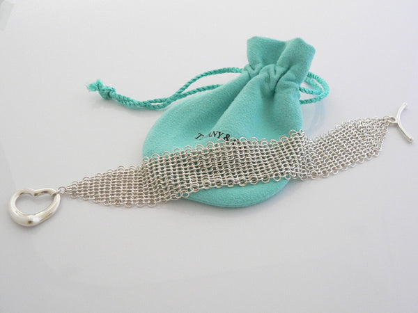 Tiffany & Co Silver Peretti Open Heart Mesh Bracelet Bangle Gift Pouch Love