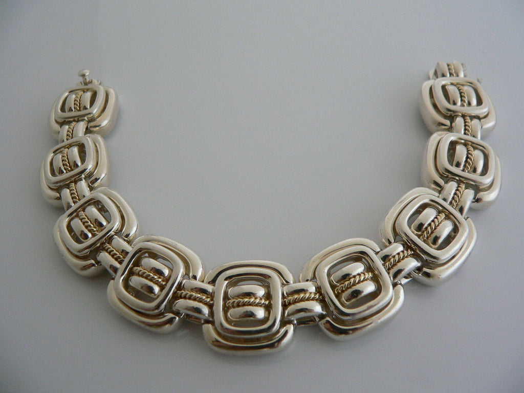 Tiffany & Co Silver 18K Gold Rope Square Bracelet Bangle Gift Statement ...