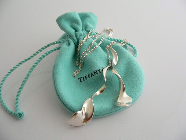 Tiffany & Co Gehry Double Orchid Necklace Dangle Chain Charm Silver Gift Pouch