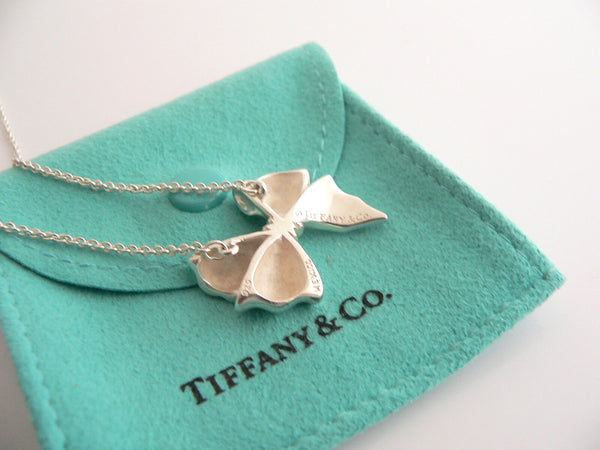 Tiffany & Co  Silver Large Ribbon Bow Necklace Pendant 19 inch Chain Gift Pouch