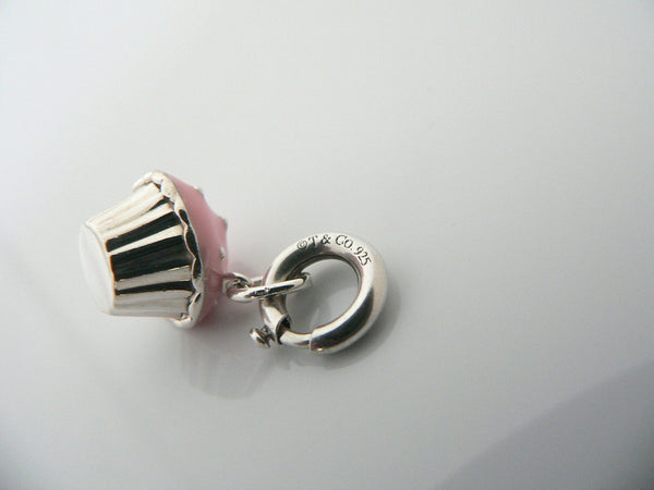 Tiffany & Co Silver Pink Enamel Cupcake Charm Pendant Clasp 4 Necklace Bracelet