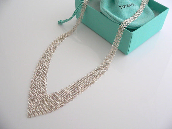 Tiffany & Co Silver Peretti Mesh Bib Necklace 25.75 inch Chain Love Gift Pouch