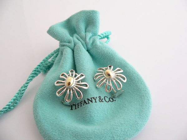 Tiffany & Co Picasso Large 18K Gold Silver Daisy Flower Earrings Studs Gift Love