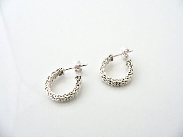 Tiffany & Co Silver Narrow Somerset Mesh Hoops Earrings Studs Rare Gift Love
