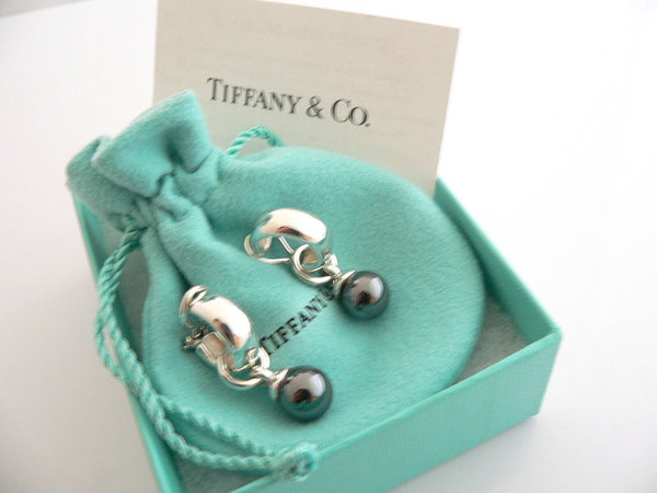 Tiffany & Co Silver Hematite Fascination Ball Bead Dangling Dangle Earrings Gift