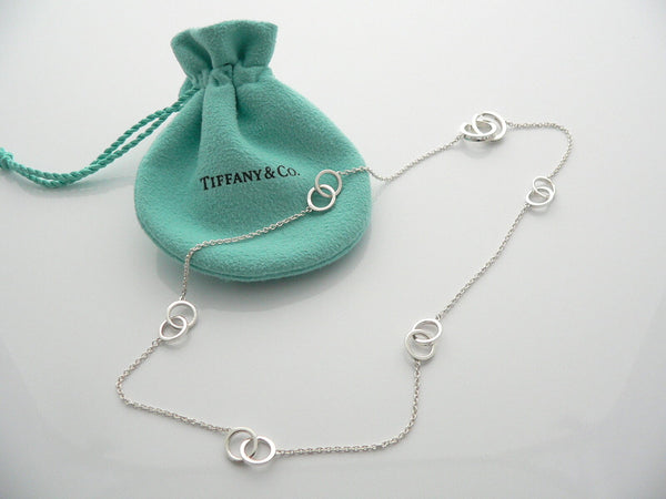 Tiffany & Co Silver 1837 Interlocking Circles Necklace Chain Gift Pouch Love Art