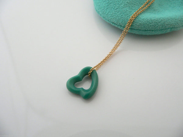 Tiffany & Co 18K Gold Turquoise Heart Necklace Gemstone Pendant Gift Pouch Love