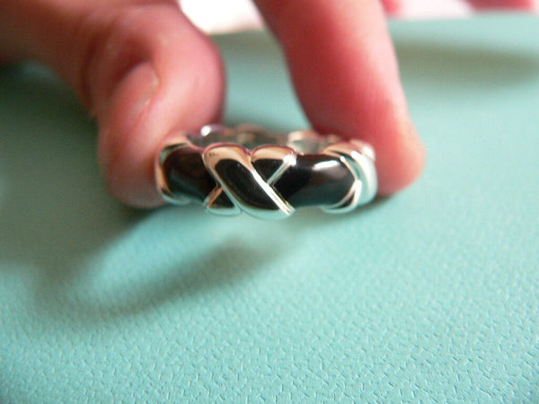 Tiffany & Co Black Enamel Signature X Ring Silver Band Sz 4.5 Gift Love Pendant