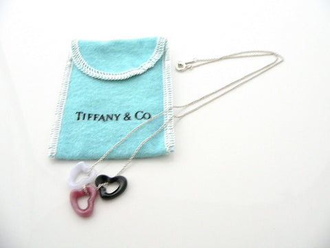 Tiffany & Co Silver Heart Necklace Jade Blue Agate Pink Gemstone Pendant Love
