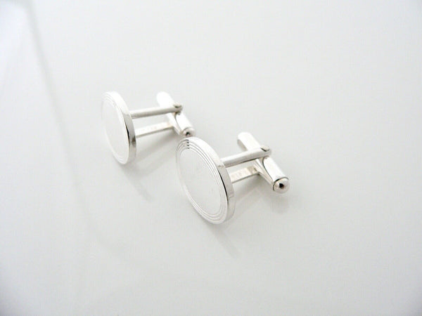 Tiffany & Co Silver Engine Turned Oval Cuff Link Cufflinks Pouch Man Gift Art