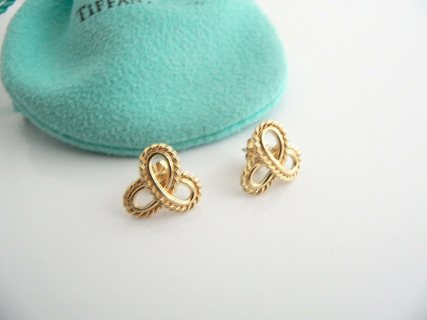 Tiffany & Co 18K Gold Infinity Flower Bead Earrings Studs Gift Pouch Love