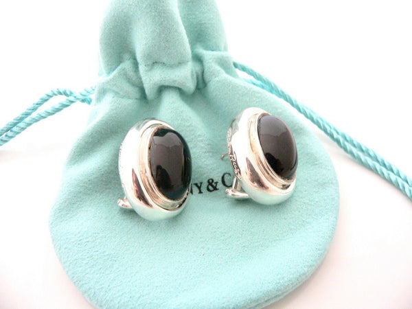 Tiffany & Co Onyx Earrings Pierced Omega Back Silver Love Gift Pouch T and Co