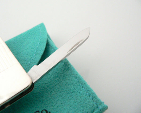 Tiffany & Co Silver Stripe Knife Nail File Money Clip Holder Rare Gift Pouch