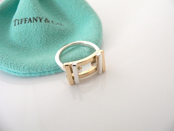 Tiffany & Co Frank Gehry Axis Ring Silver 18K Gold Band Sz 6 Gift Pouch Love Art