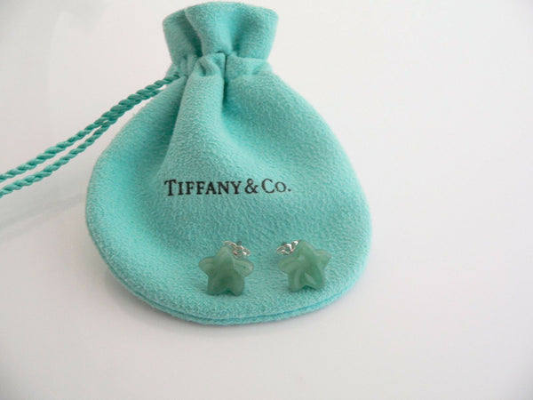 Tiffany & Co Silver Star Aventurine Green Gemstone Earrings Studs Gift Pouch Art