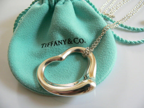 Tiffany & Co Large Open Heart Necklace Pendant 29 inch Chain Gift Pouch Love