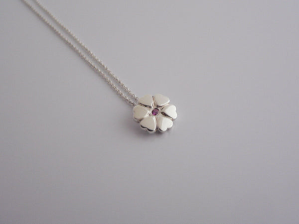 Tiffany & Co Crown of Hearts Pink Sapphire Necklace Pendant Silver Love Gift