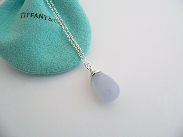 Tiffany & Co Silver Picasso 20 Carat Blue Chalcedony Necklace Pendant 18 In Gift