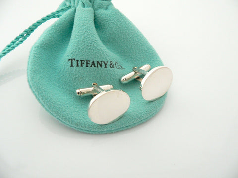 Tiffany & Co Silver Oval Cuff Links Cufflinks Engravable Personalize Gift Pouch