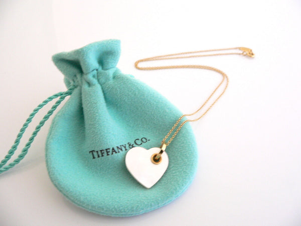 Tiffany & Co 18K Gold Mother of Pearl Heart Necklace Pendant Charm Gift Love