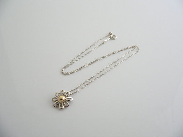 Tiffany & Co Silver Gold Daisy Flower Necklace Pendant Charm 16.25 In Chain Gift