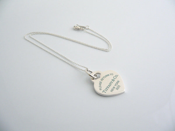 Return to Tiffany Co Blue Enamel Heart Necklace Pendant Charm Chain Love Gift