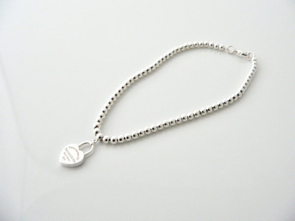 Tiffany & Co Return to Heart Padlock Mini Ball Bead Bracelet 7.2 Inch Gift Love