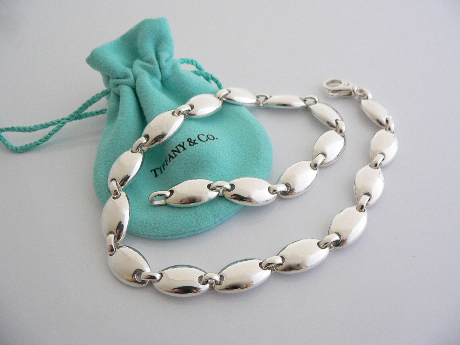 Tiffany & Co Pebble Necklace Silver Choker Heavy Chain Link Love Gift Pouch T Co