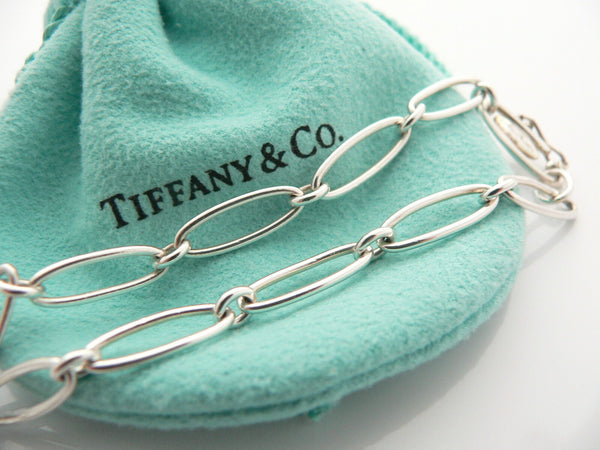 Tiffany & Co Peretti Silver Open Heart Bracelet Bangle Link Chain Gift Pouch