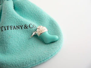Tiffany & Co Silver Blue Enamel Stocking Sock Charm 4 Necklace Bracelet Gift