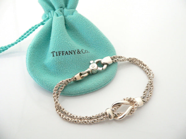 Tiffany & Co Silver Double Rope Knot Bracelet Bangle Rare 7.5 In Gift Love Pouch