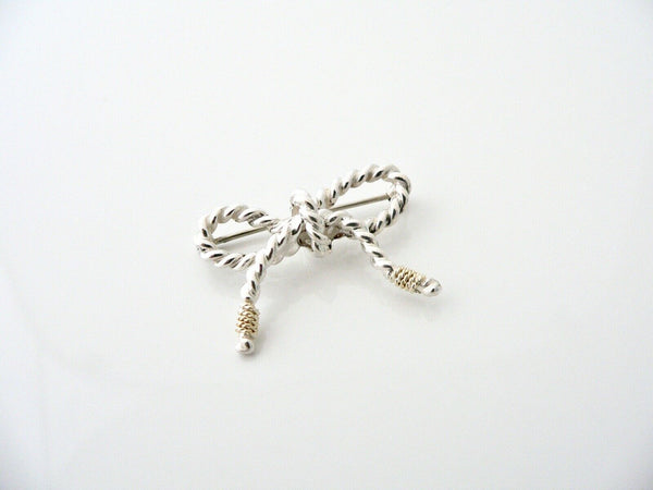Tiffany & Co Ribbon Pin Textured Twisted Brooch Silver 18K Gold Love Gift Rare