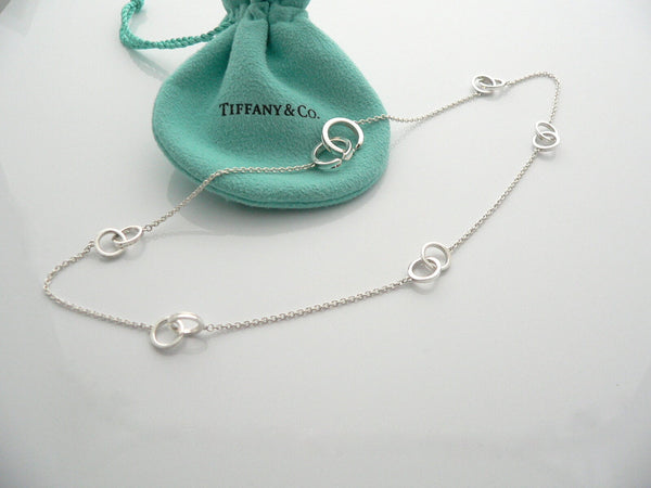 Tiffany & Co Silver 1837 Interlocking Circles Necklace Chain Gift Pouch Love Art