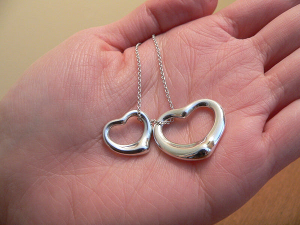 Tiffany & Co Silver Peretti Two 2 Open Heart Pendant Necklace Charm Love Gift