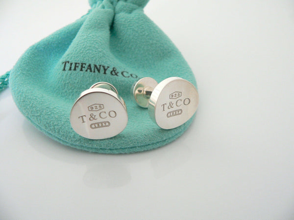 Tiffany & Co Silver 1837 Concave Circle Round Cuff Links Cufflinks Gift Pouch